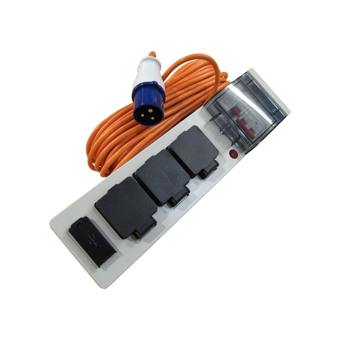 ZZNZUMMU - 20 Metre Mobile Mains Hook Up Cable With 3 Plug Sockets 2 USB Ports - Caravan Camping
