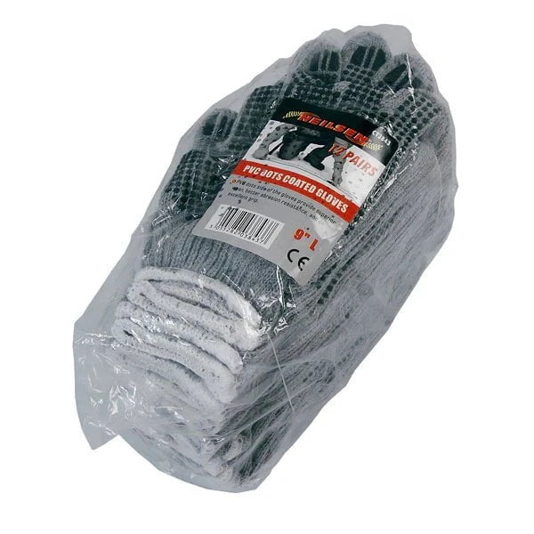 CT3843 - 12 Pairs Of Knitted Gloves with PVC Dots Size 9 Large