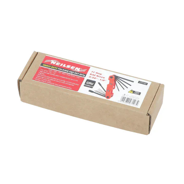 CT7127 - Heavy Duty Folding Hex Key Set 11-key SAE sizes : 3/32''-1/2''