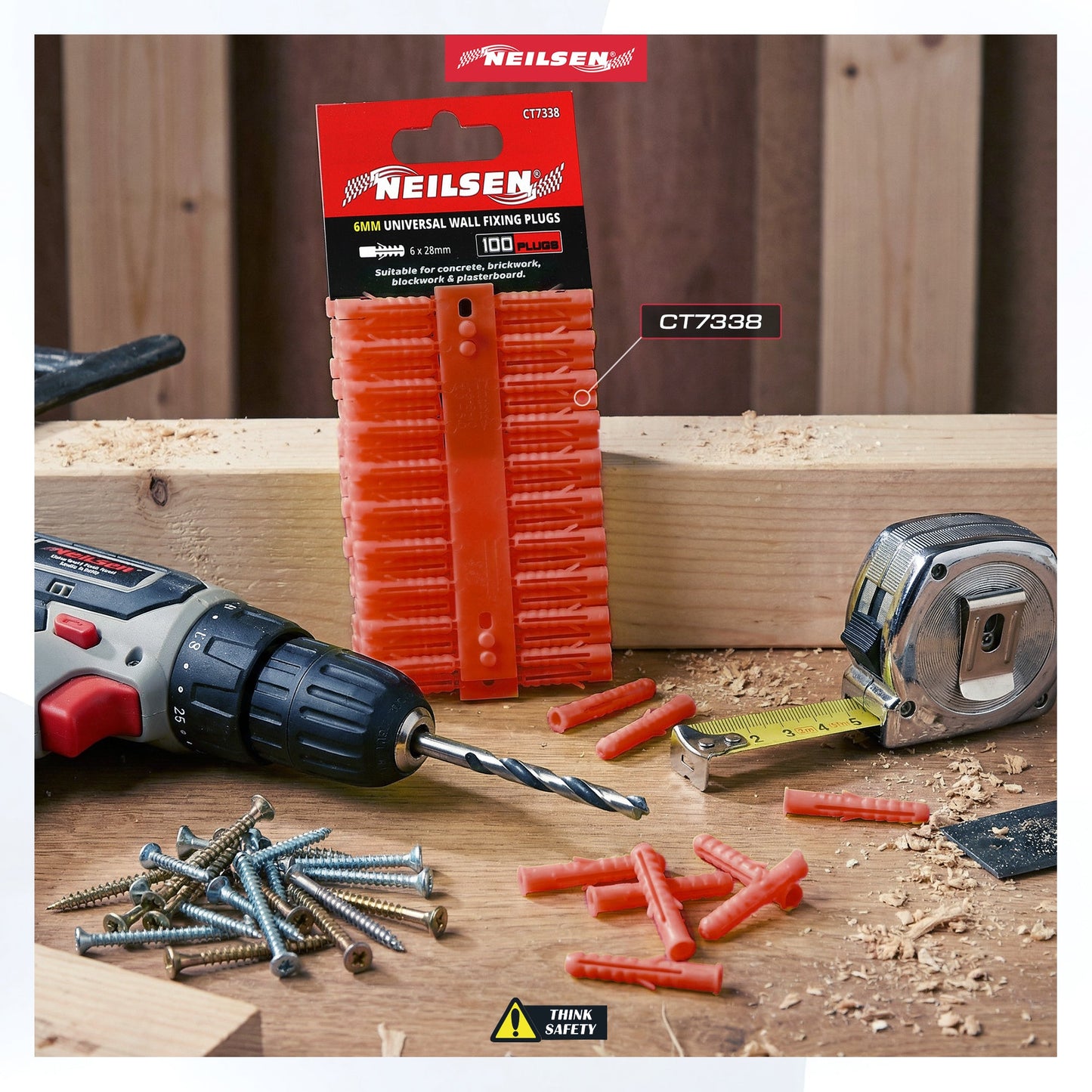 CT7338 - Universal Wall Fixings Anchors Red 6mm 100 Plugs