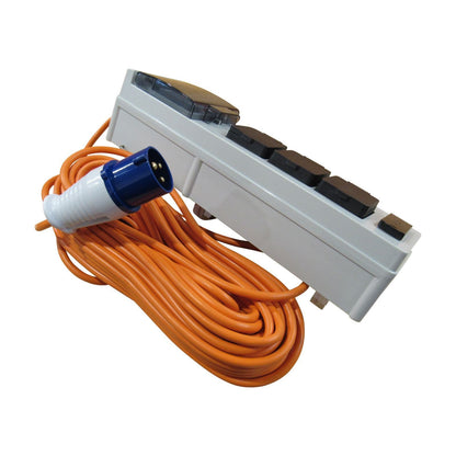 ZZNZUMMU - 20 Metre Mobile Mains Hook Up Cable With 3 Plug Sockets 2 USB Ports - Caravan Camping