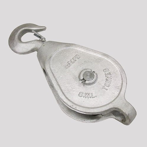 Galvanised Malleable Iron Blocks c/w Becket Eye Single Sheave Swivel Safety Hook