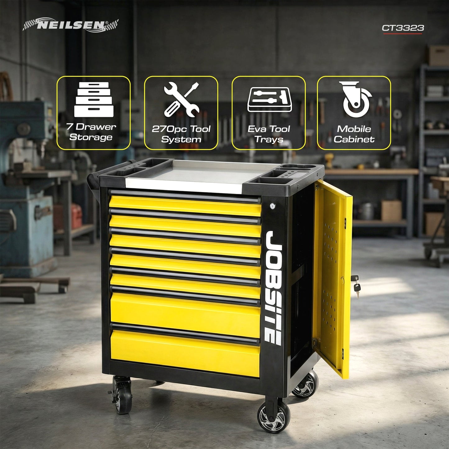 CT3323 - Jobsite Roller Tool Cabinet With 7 Drawers and 270-Piece Set