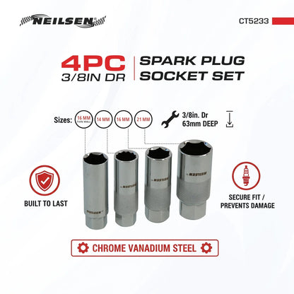 CT5233 - 4pc 3/8in Dr Spark Plug Socket Set Thin Wall