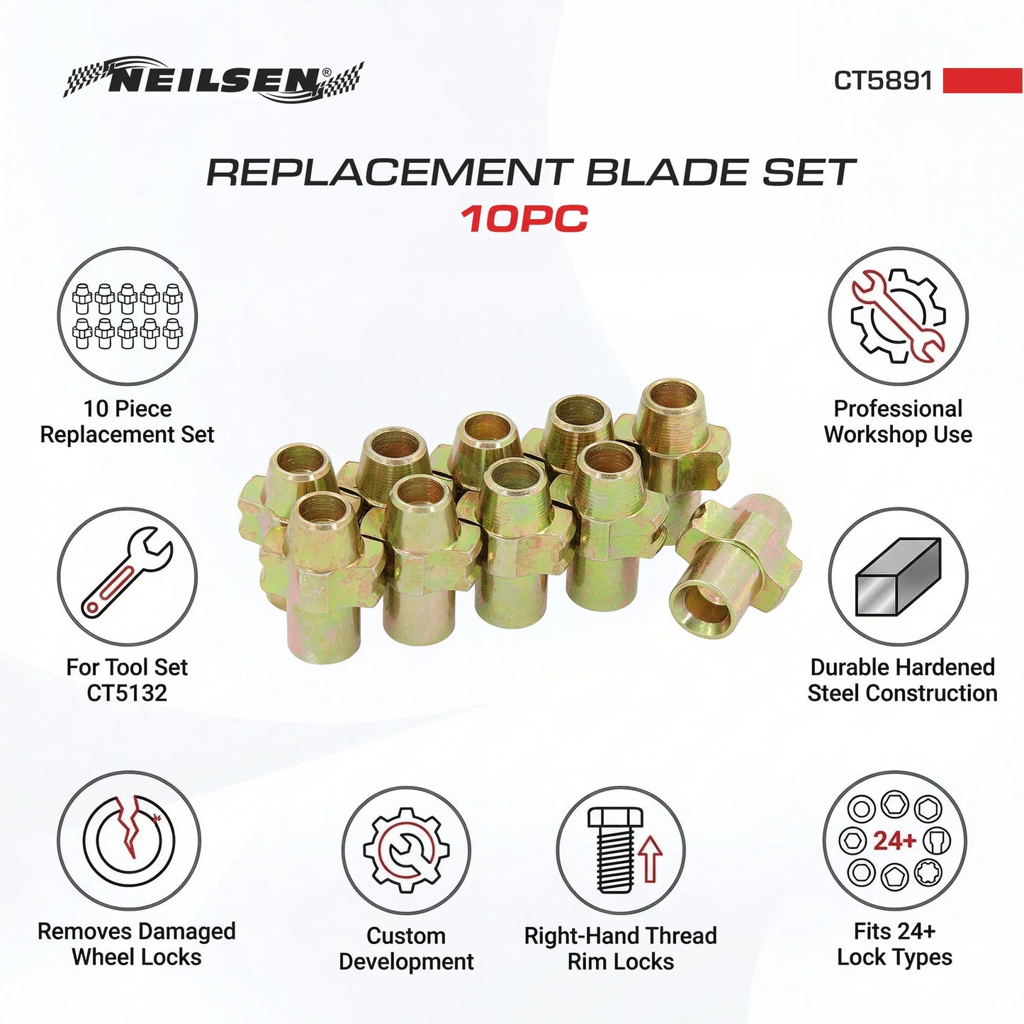CT5891 - 10pc Replacement Blade Set for Wheel Nut Removal Tools