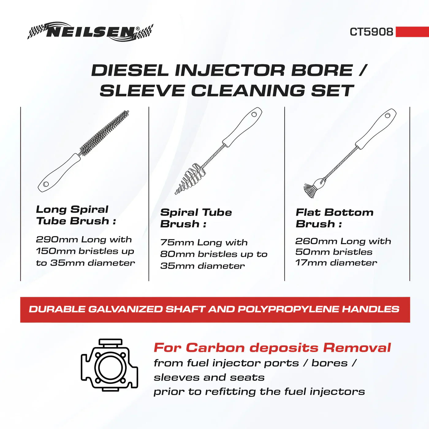 CT5908 - Diesel Injector Bore / Sleeve Cleaning Set