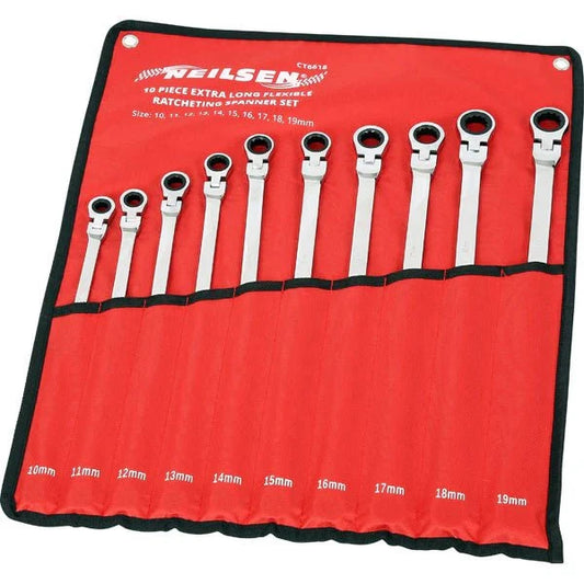 CT6618 - 10pcs Extra Long Flexible Ratcheting Spanner Set