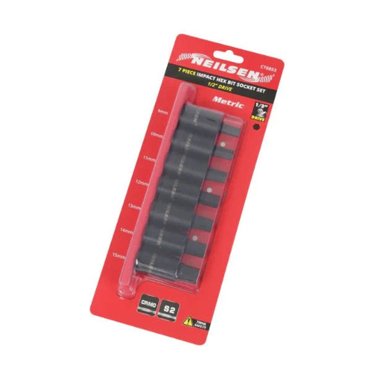 CT6853 - 7pc 1/2 Inch Dr Impact Hex Bit Socket Set Metric 9-15mm