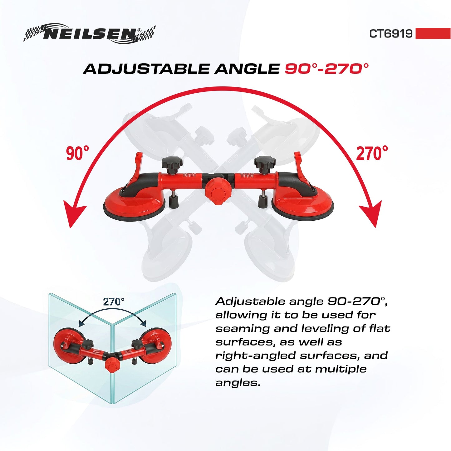 CT6919 - Angle Adjustable Suction Cup Aluminium  Die Casting Body 100kg Suction