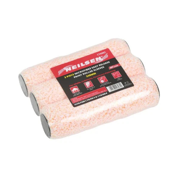 CT6962 - 3pc Microfibre Easy Release Paint Roller Sleeve 230mm