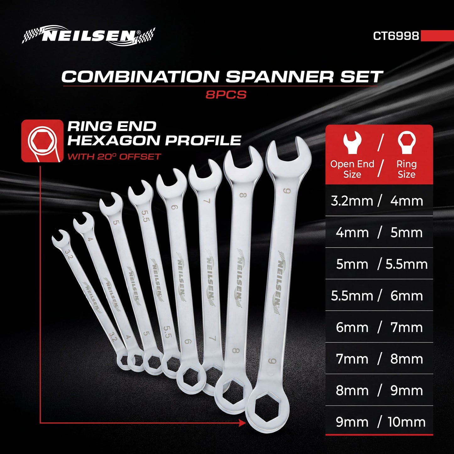 CT6998 - 8pcs Mini Combination Spanner Set