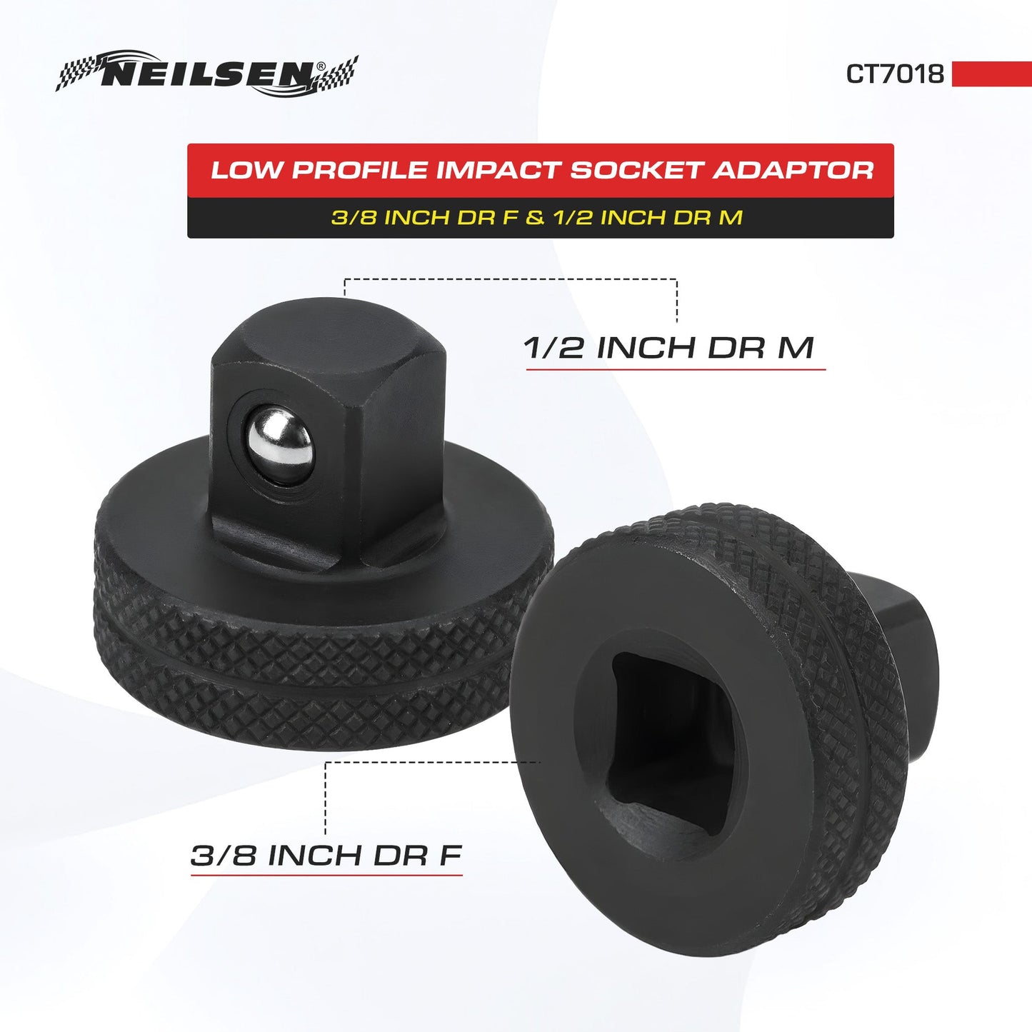 CT7018 -  Low Profile Impact Socket Adaptor 3/8 Inch Dr F & 1/2 Inch Dr M