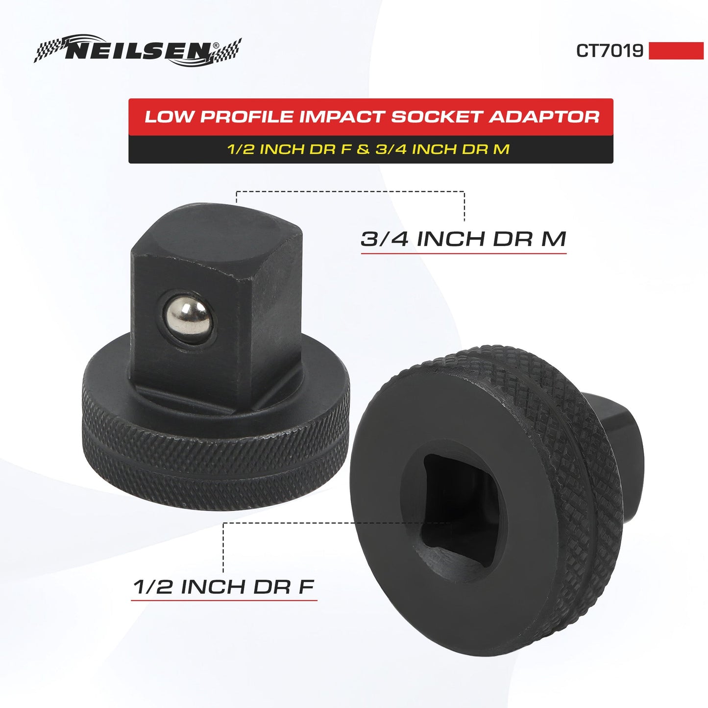 CT7019 - Low Profile Impact Socket Adaptor 1/2Inch Dr F & 3/4 Inch Dr M