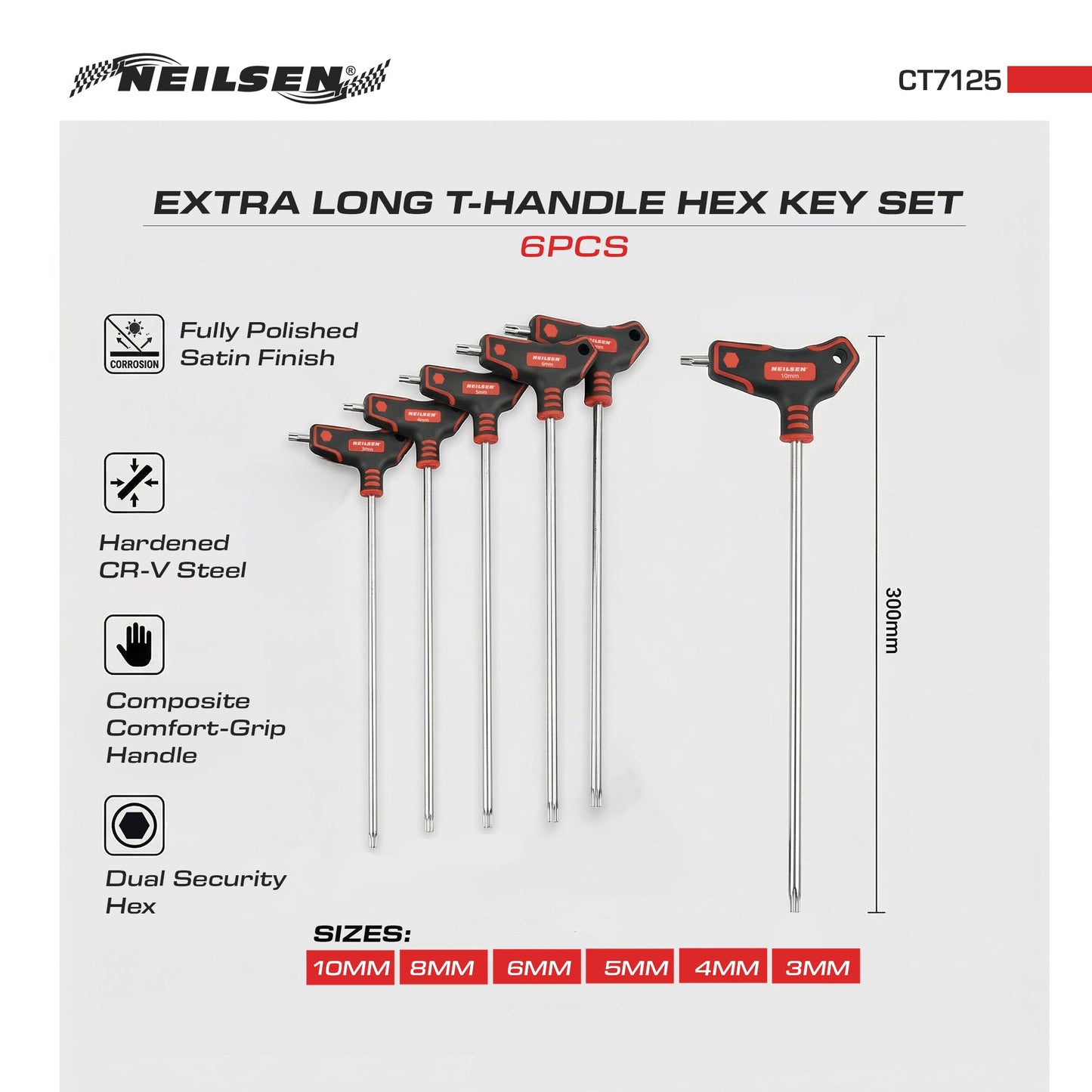 CT7125 - 6pc Extra Long T Handle Hex Key Set