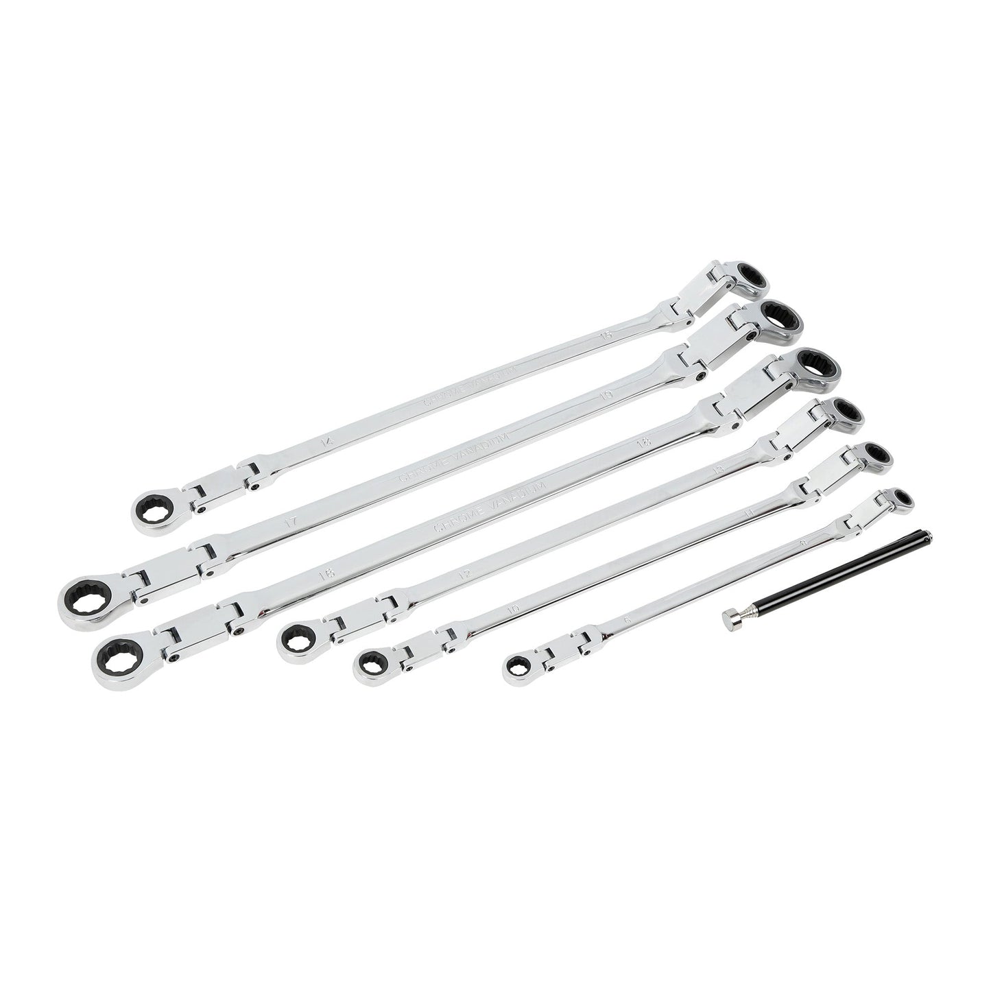 CT7155 - 7pc Extra Long Double Joint Flexible Head Ratchet Wrench With Pick Up Tool