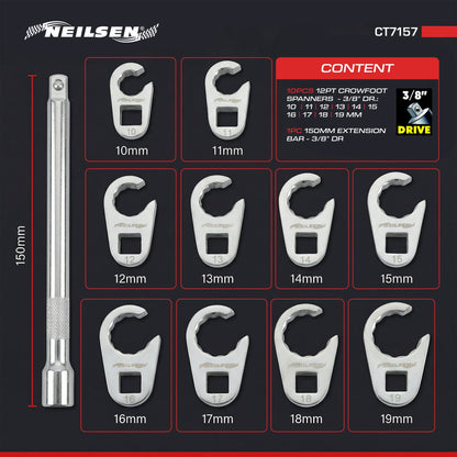 CT7157 - 11pc Crowfoot Spanner Set 10-19mm