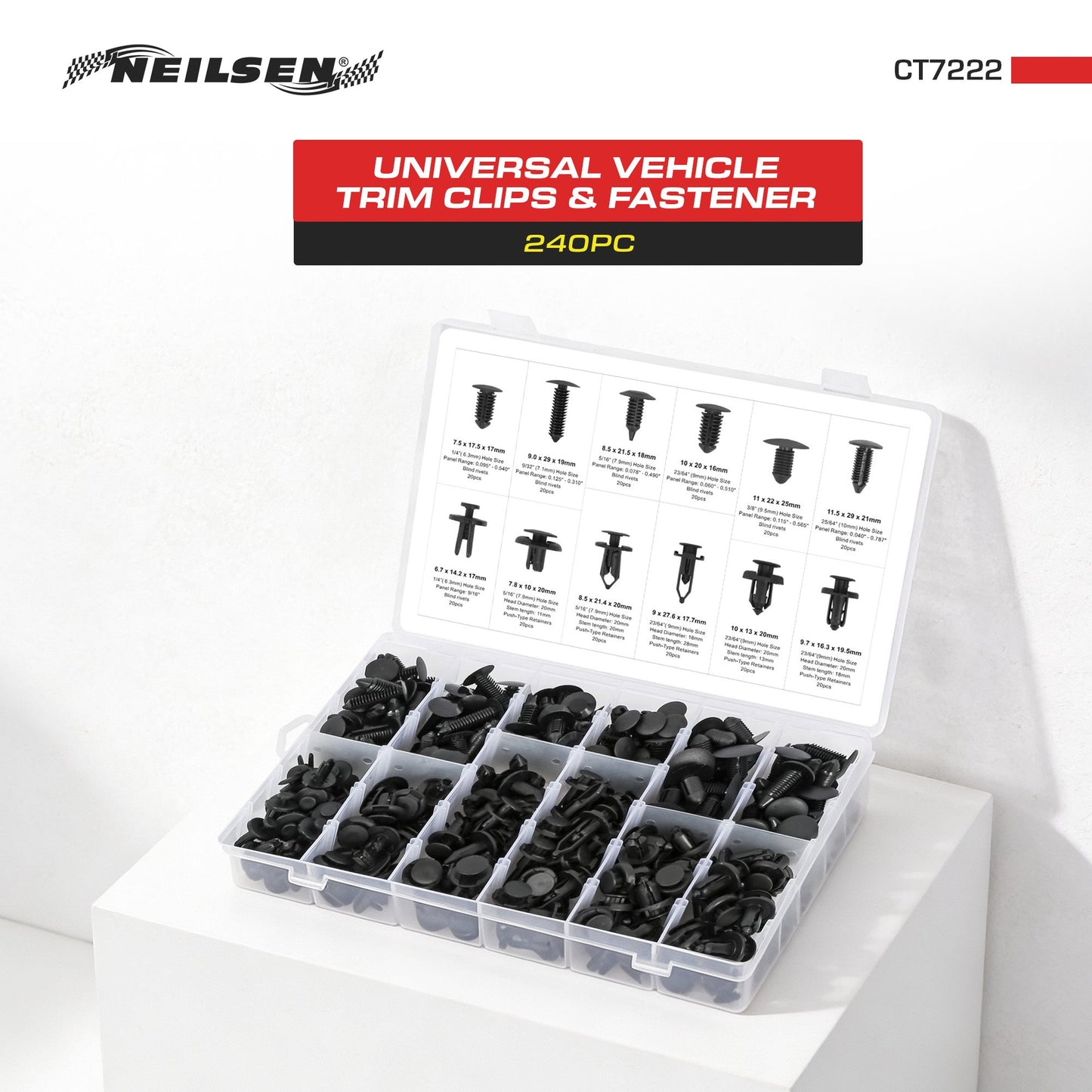 CT7222 - 240pc Universal Vehicle Trim Clips & Fastener