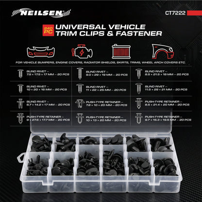 CT7222 - 240pc Universal Vehicle Trim Clips & Fastener
