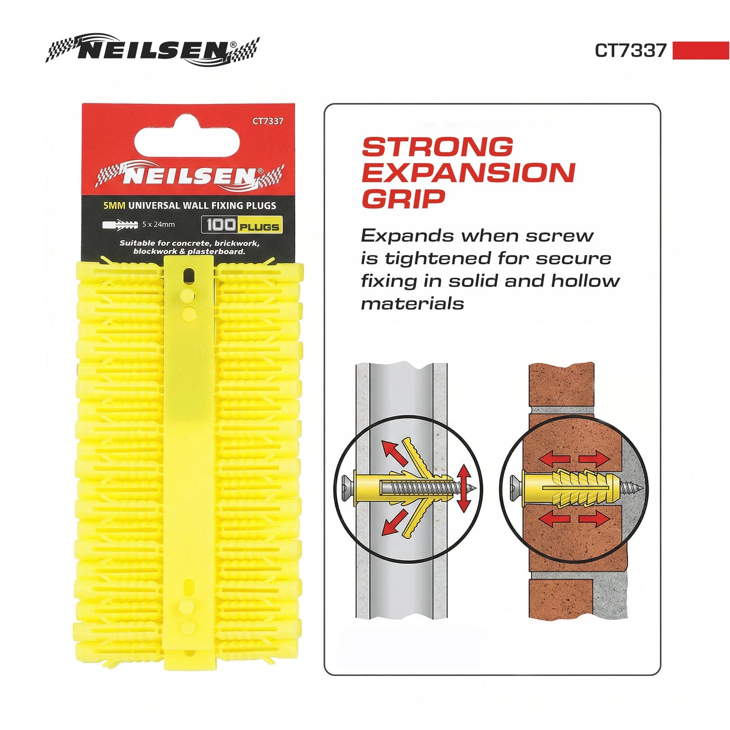 CT7337 - Universal Wall Fixings Anchor Yellow 5mm 100 Plugs