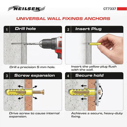 CT7337 - Universal Wall Fixings Anchor Yellow 5mm 100 Plugs