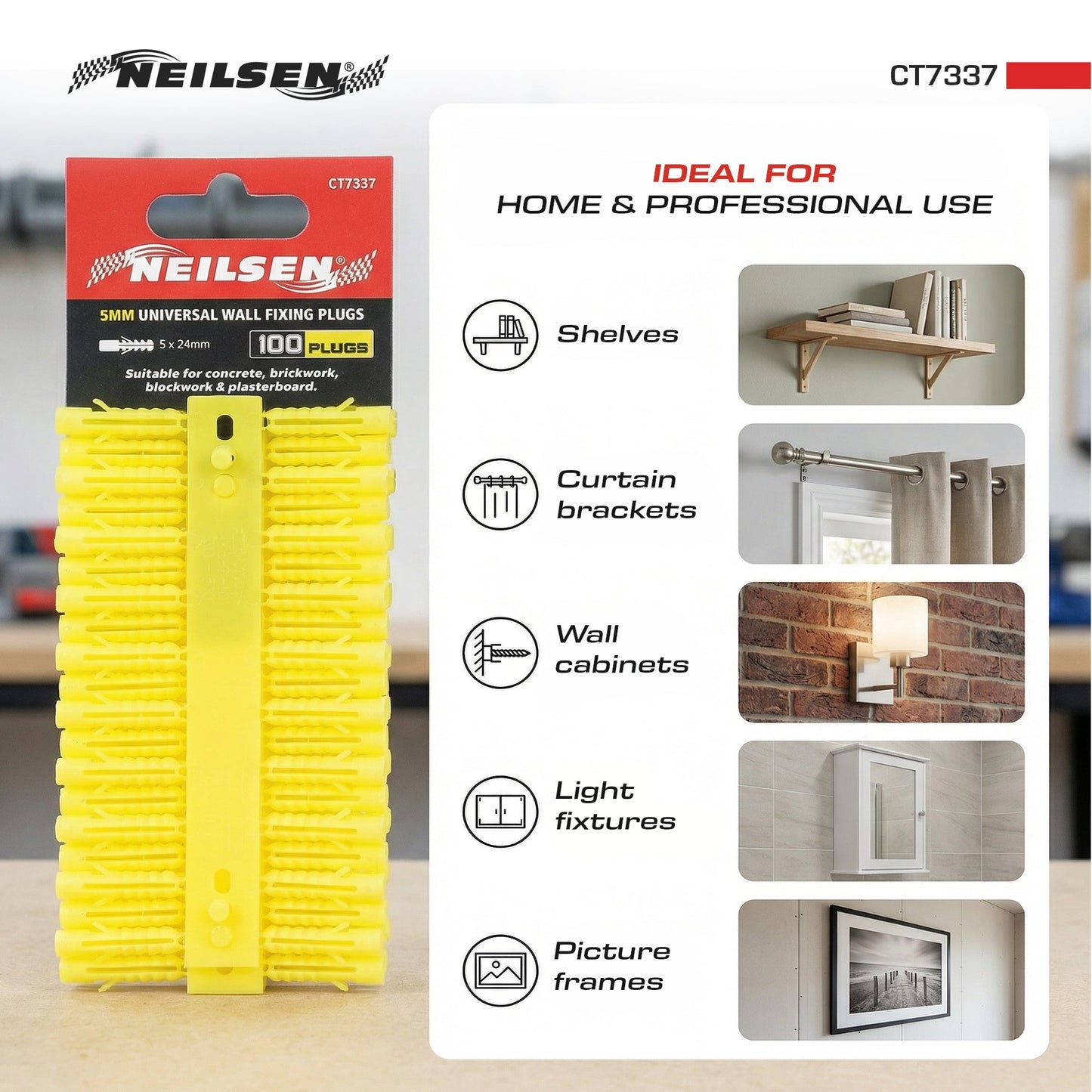 CT7337 - Universal Wall Fixings Anchor Yellow 5mm 100 Plugs