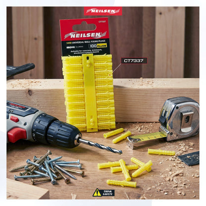 CT7337 - Universal Wall Fixings Anchor Yellow 5mm 100 Plugs
