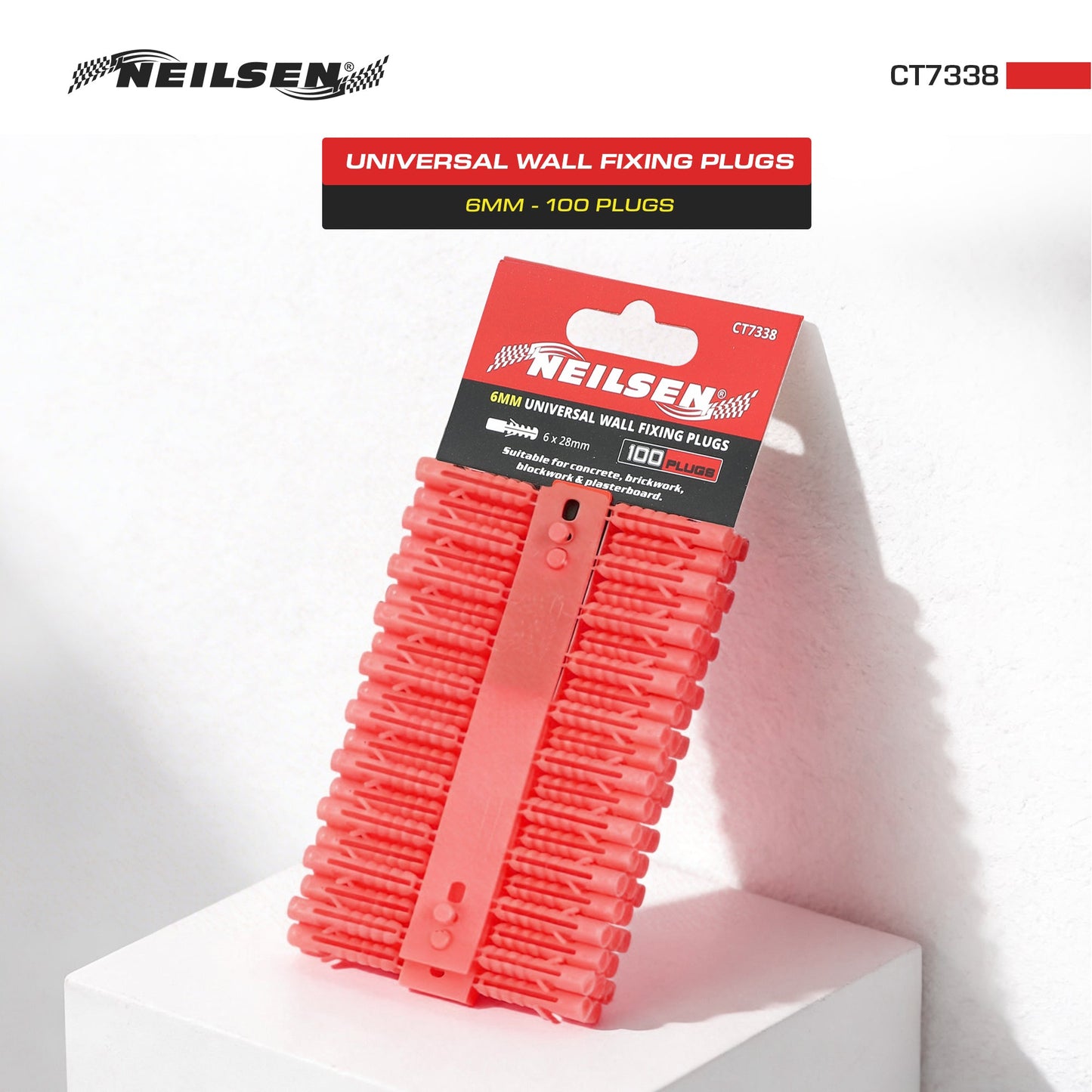 CT7338 - Universal Wall Fixings Anchors Red 6mm 100 Plugs