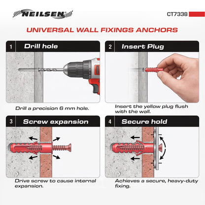 CT7338 - Universal Wall Fixings Anchors Red 6mm 100 Plugs
