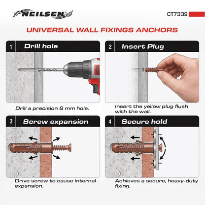CT7339 - Universal Wall Fixings Anchors Brown 8mm 100 Plugs