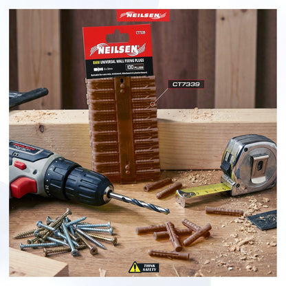 CT7339 - Universal Wall Fixings Anchors Brown 8mm 100 Plugs