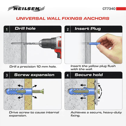 CT7340 - Universal Wall Fixings Anchors Blue 10mm 100 Plugs