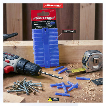 CT7340 - Universal Wall Fixings Anchors Blue 10mm 100 Plugs
