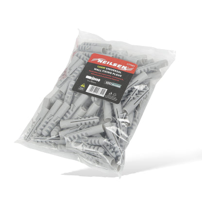 CT7341 - Universal Wall Fixings Anchors Grey 12mm 100 Plugs