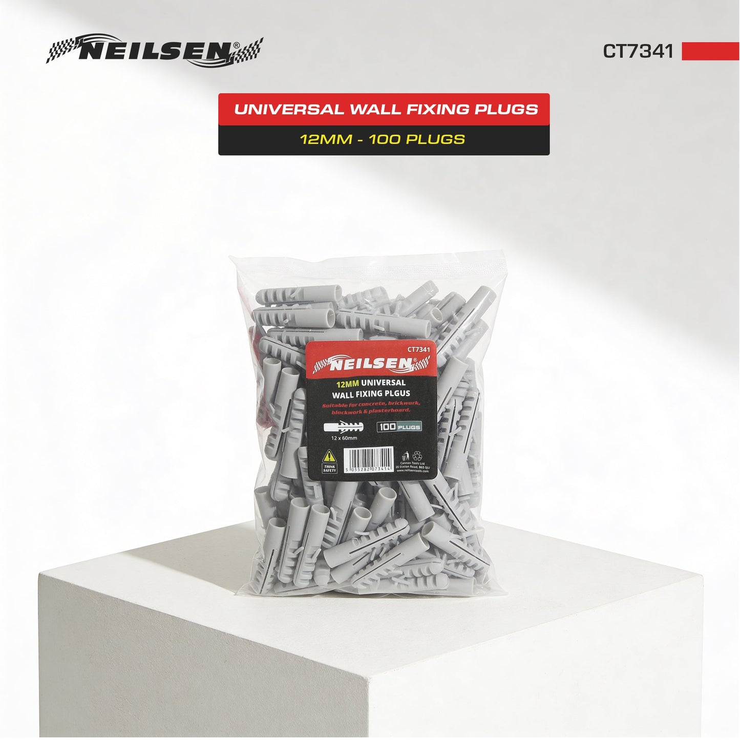 CT7341 - Universal Wall Fixings Anchors Grey 12mm 100 Plugs