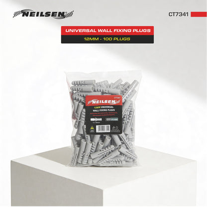 CT7341 - Universal Wall Fixings Anchors Grey 12mm 100 Plugs