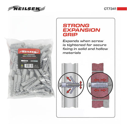 CT7341 - Universal Wall Fixings Anchors Grey 12mm 100 Plugs
