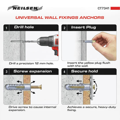 CT7341 - Universal Wall Fixings Anchors Grey 12mm 100 Plugs